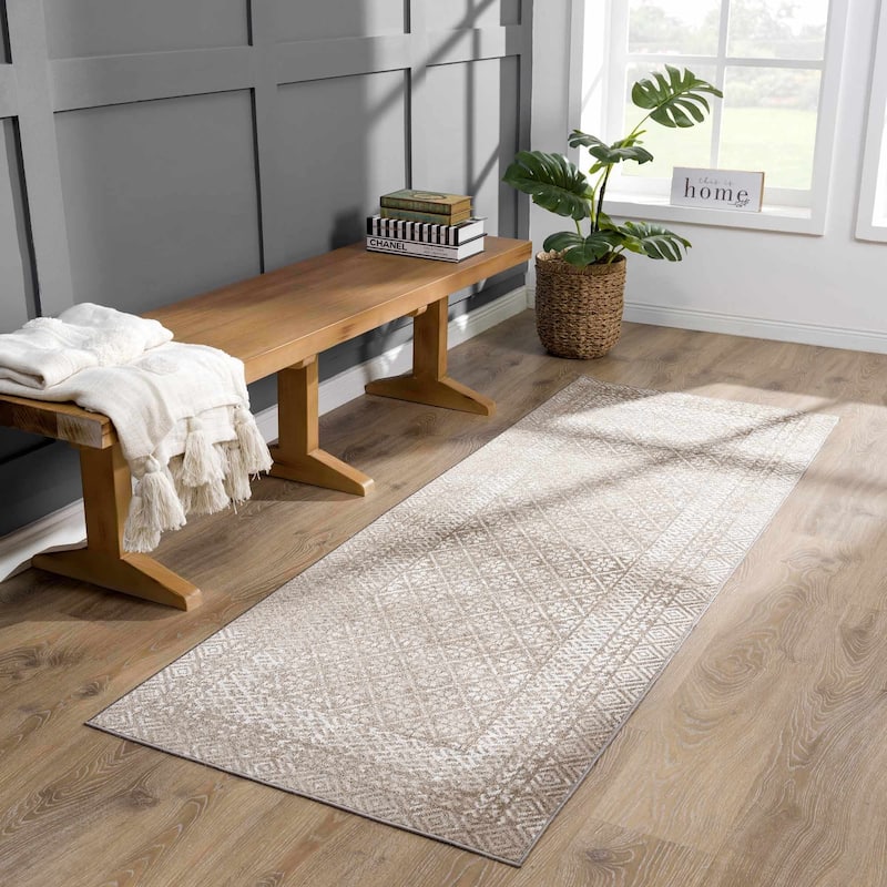 Hauteloom Caditaan Living Room, Bedroom Machine Washable Area Rug - Dark Red, Peach, Cream - 5'3" x 7' - 5'3" x 7'