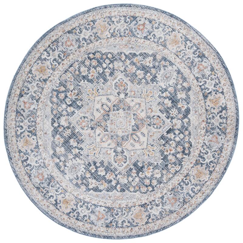 SAFAVIEH Scarlett Sorne Transitional Rug - 6'7" Round - Navy/Ivory Rust