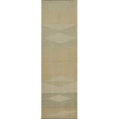 Hand Woven Oriental 100% Wool Carpet Southwestern Modern Multi-Colored Kilim Runner Rug - 11' 8'' X 2' 7''