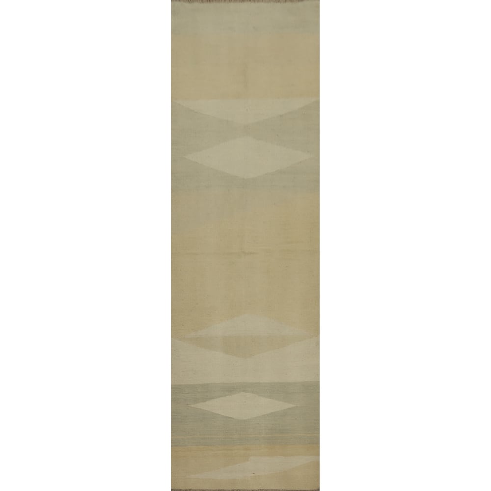 Hand Woven Oriental 100% Wool Carpet Southwestern Modern Multi-Colored Kilim Runner Rug - 11' 8'' X 2' 7''