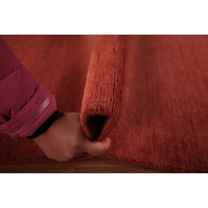 Gabbeh Modern Area Rug Hand-Knotted Solid Orange Wool Carpet - 4'11" x 6'7"