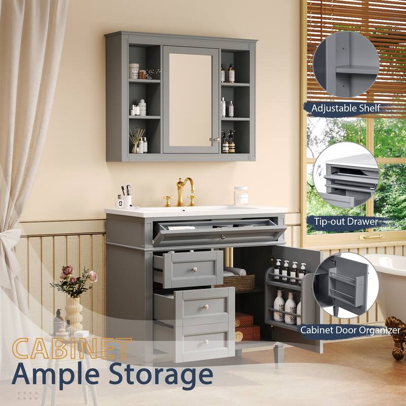 GDFStudio - Carramore Modern Bathroom Vanity Set with Ceramic Sink, Medicine Cabinet, 2 Soft Closing Doors & Drawers - 36'W