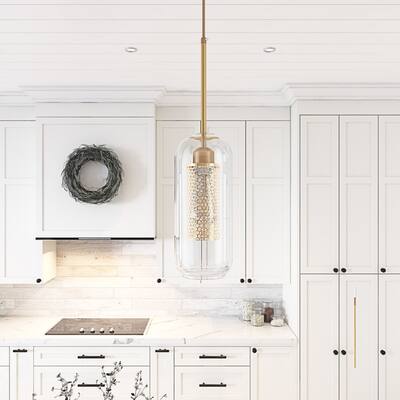 Modern Gold 1-Light Cylinder Clear Glass Style Pendant