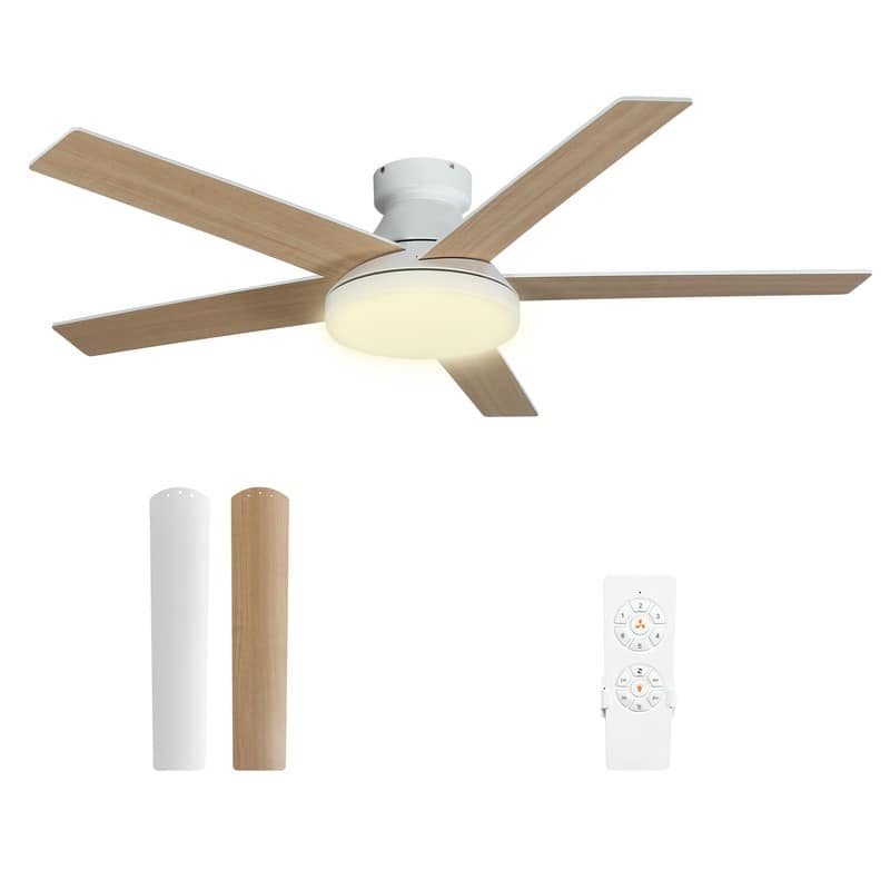 Moasis 52" Flush Mount 5 Blades Ceiling Fans with Light and Remote Control - Oak