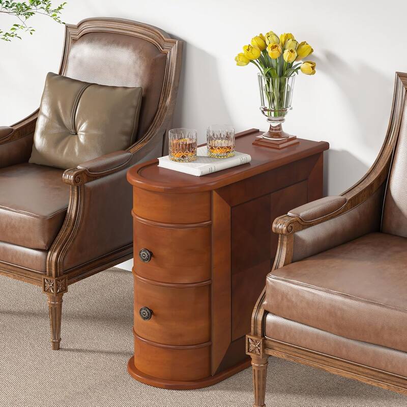 Sofa End Table, Wood Nightstand with 2 Drawers No Assembly Required