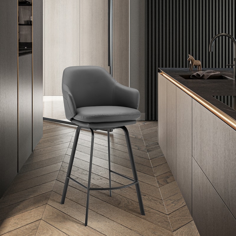 Brigden Faux Leather Upholstered Bar or Counter Swivel Stool - Black matte powder coating