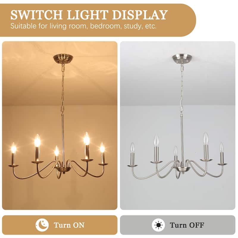 5-Light Rustic Farmhouse Candle Chandelier for Bedroom, Kitchen, Living Room and Foyer