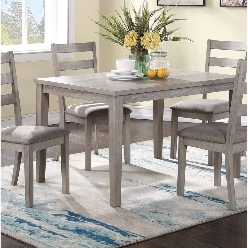 Dining Table Set 5pc Ladder Back Chairs Gray Finish Dining Room Furniture