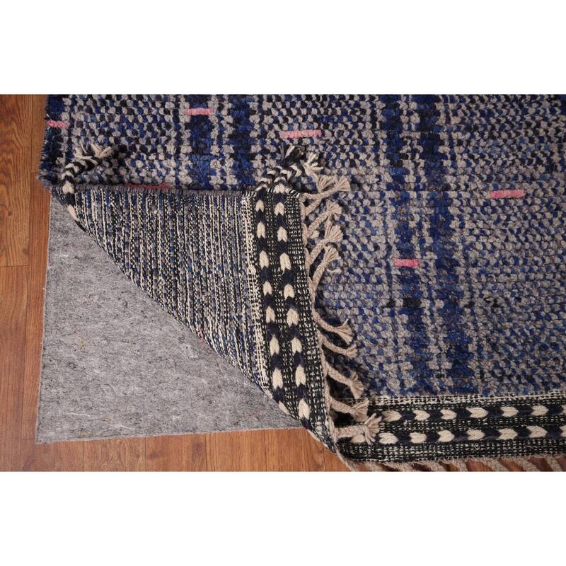 Navy Blue Moroccan Oriental Area Rug Handmade Wool Carpet - 5'11"x 9'10"