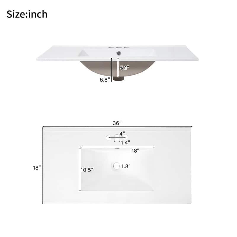 MEDUNJESS 36'' Bathroom Vanity with Ceramic Sink, Bathroom Storage Cabinet