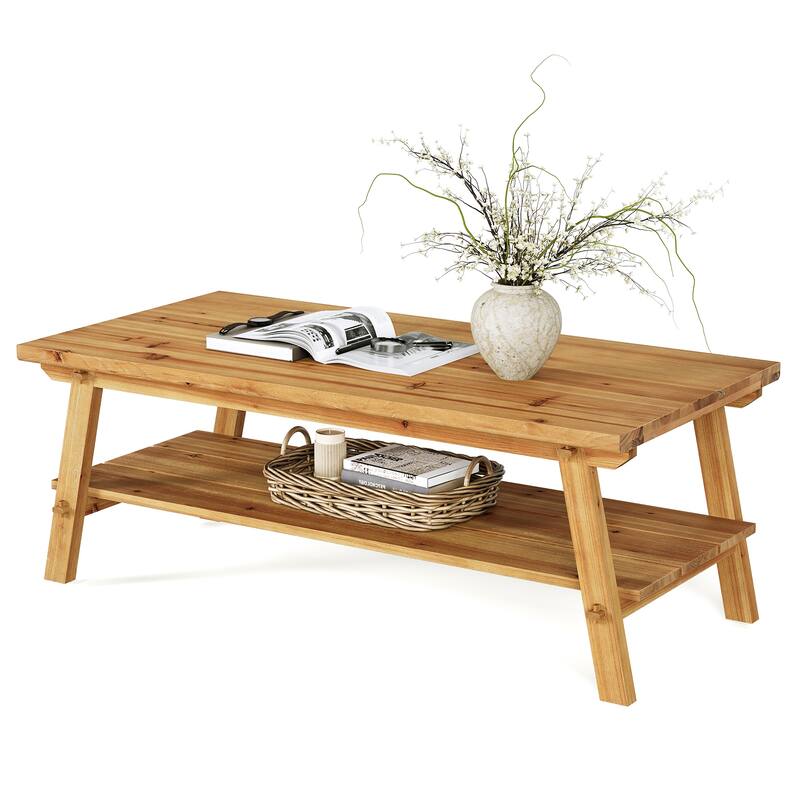 Solid Wood Coffee Table with Storage, Living Room Center Tea Table Accent Table