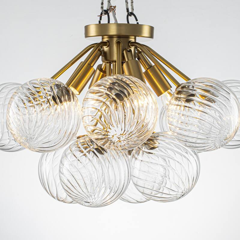 4-Light Modern Luxury Brushed Brass Iron & Textured Glass Globe Flush Mount Ceiling lighting for Living & Dining Areas