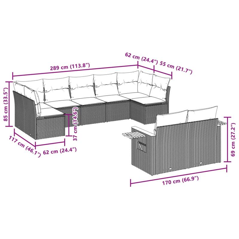vidaXL 9 Piece Patio Sofa Set with Cushions Black Poly Rattan