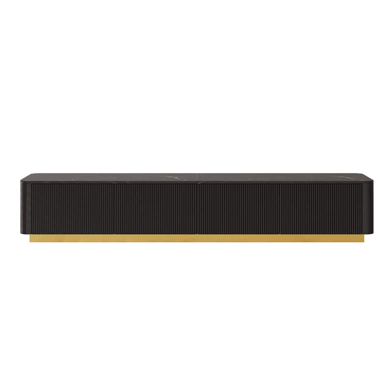 Luxury TV Stand for 85" TVs - Fluted Design, Faux Marble, 4 Drawers, Gold Base, Modern Console