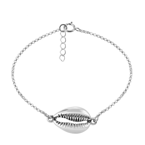 Handmade Beautiful Beach-Inspired Cowrie Shell Sterling Silver Charm Bracelet (Thailand). Opens flyout.