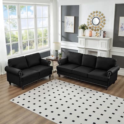 Roomfitters Modern Classic 2+3 Seater Sofa Set with Nailhead Trim, Upholstered Faux Leather Loveseat & Couch for Living Room