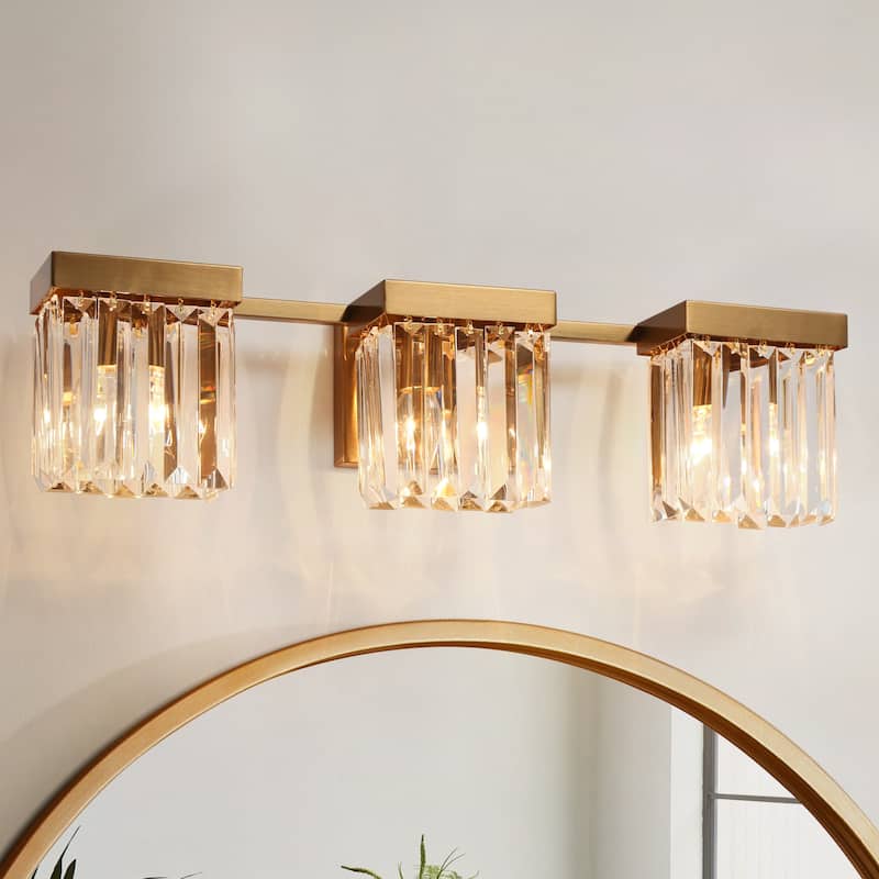 Diore Modern 3-Light Crystal Bathroom Vanity Light Gold Wall Sconces - Electroplated Gold - L22.2"*W5.5"*H6"
