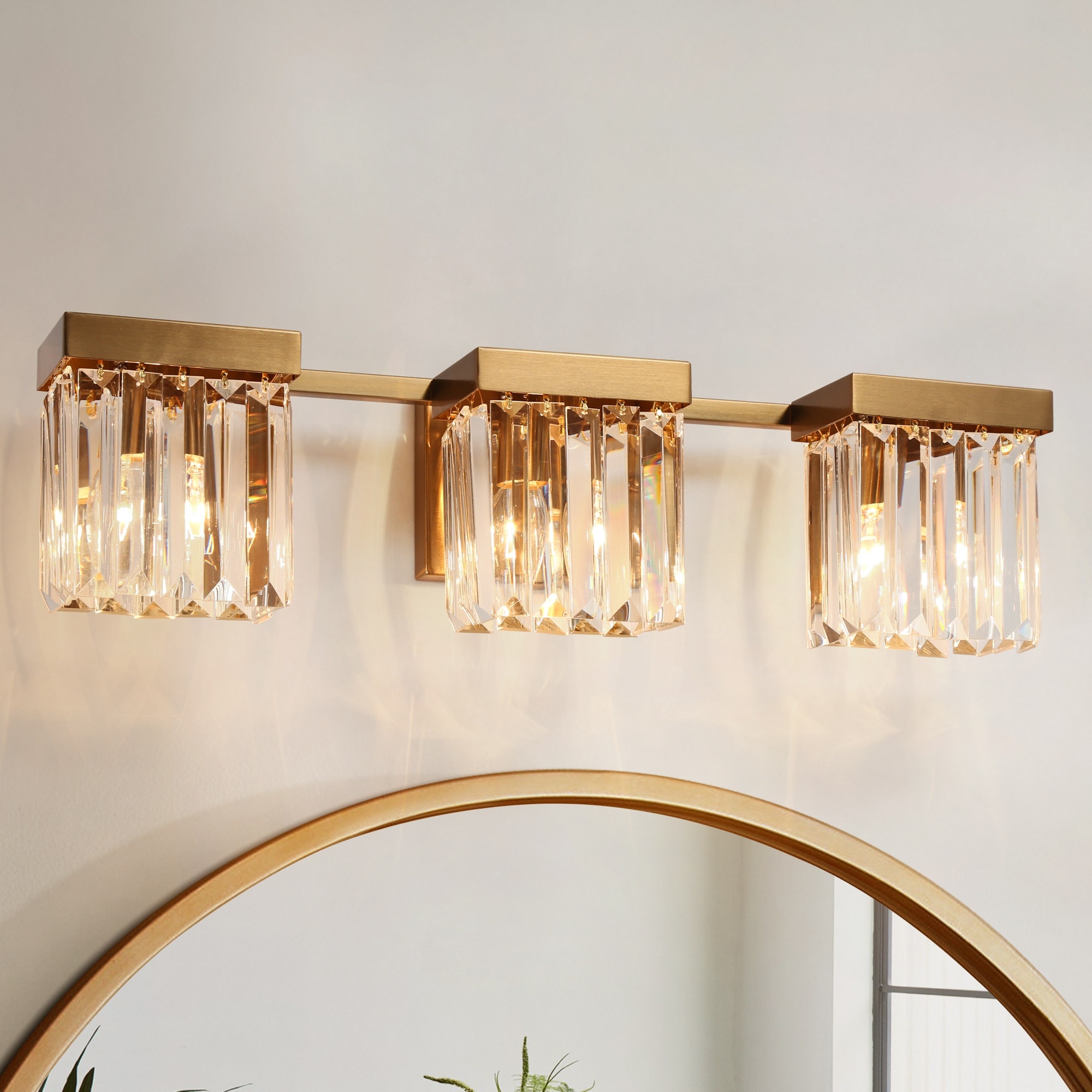 Diore Modern 3-Light Crystal Bathroom Vanity Light Gold Wall Sconces - L 22.2" x W 5.5" x H 6"