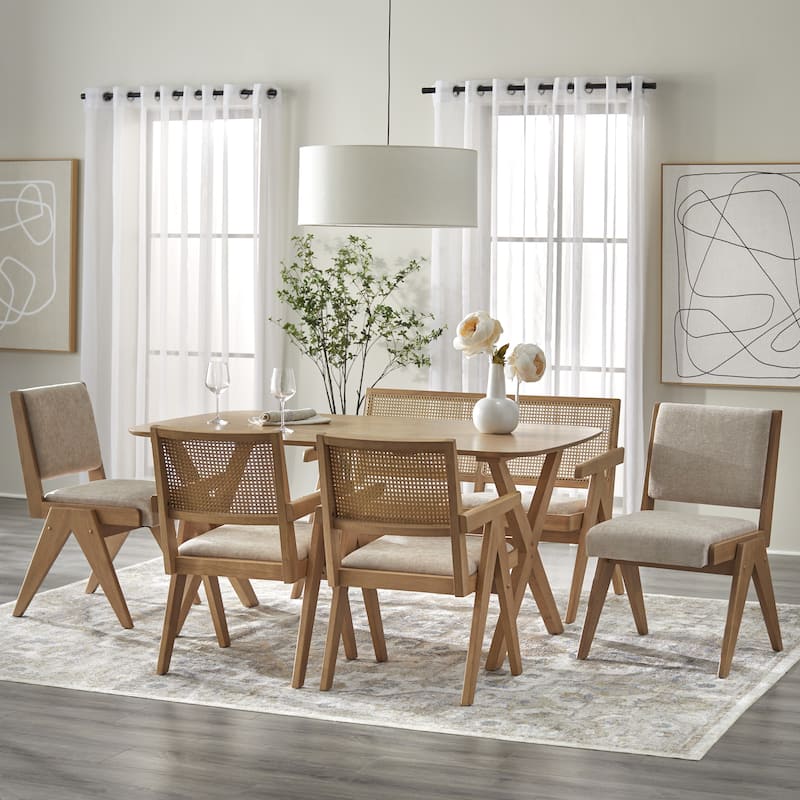 Lifestorey Baywood 6-Piece Solid Wood Dining Set with Bench - Light Oak