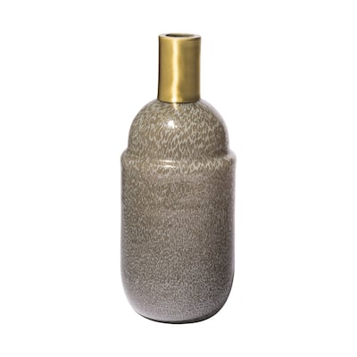 12" Cream Brown and Gold Glass Vase