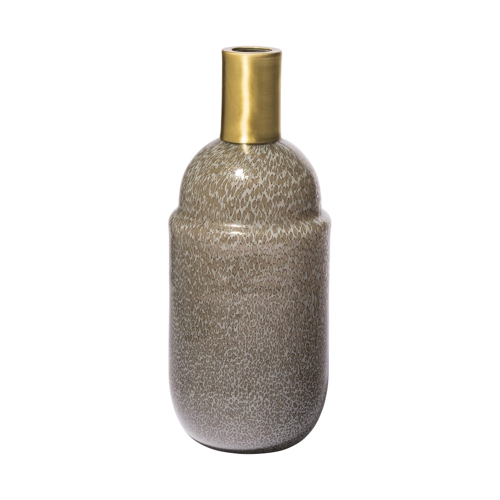Cream Brown and Gold Glass Vase