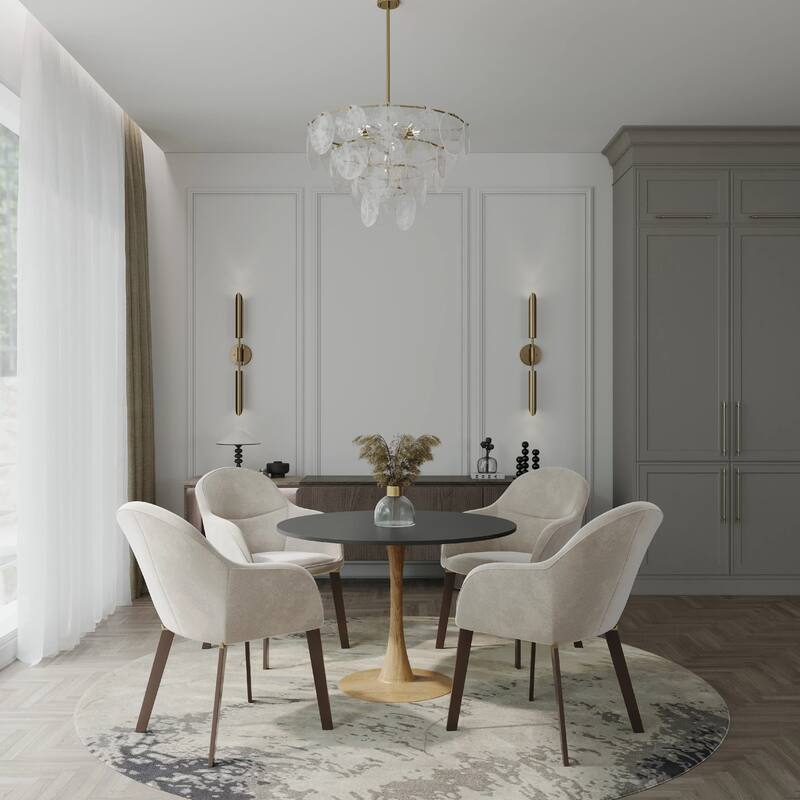 Bristol 40" Round Dining Table with MDF Top and Natural Wood Steel Pedestal Base for Modern Kitchen and Dining Room