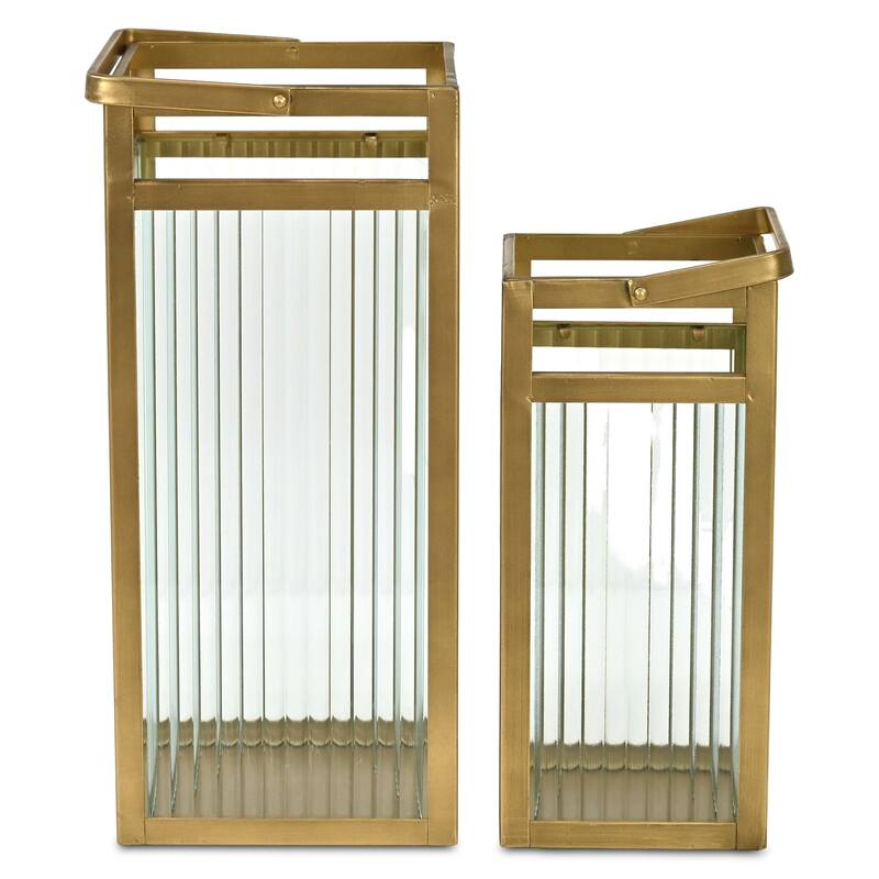 Drusilla Set of 2 Fluted Glass Lanterns - 16" and 12.25" - N/A