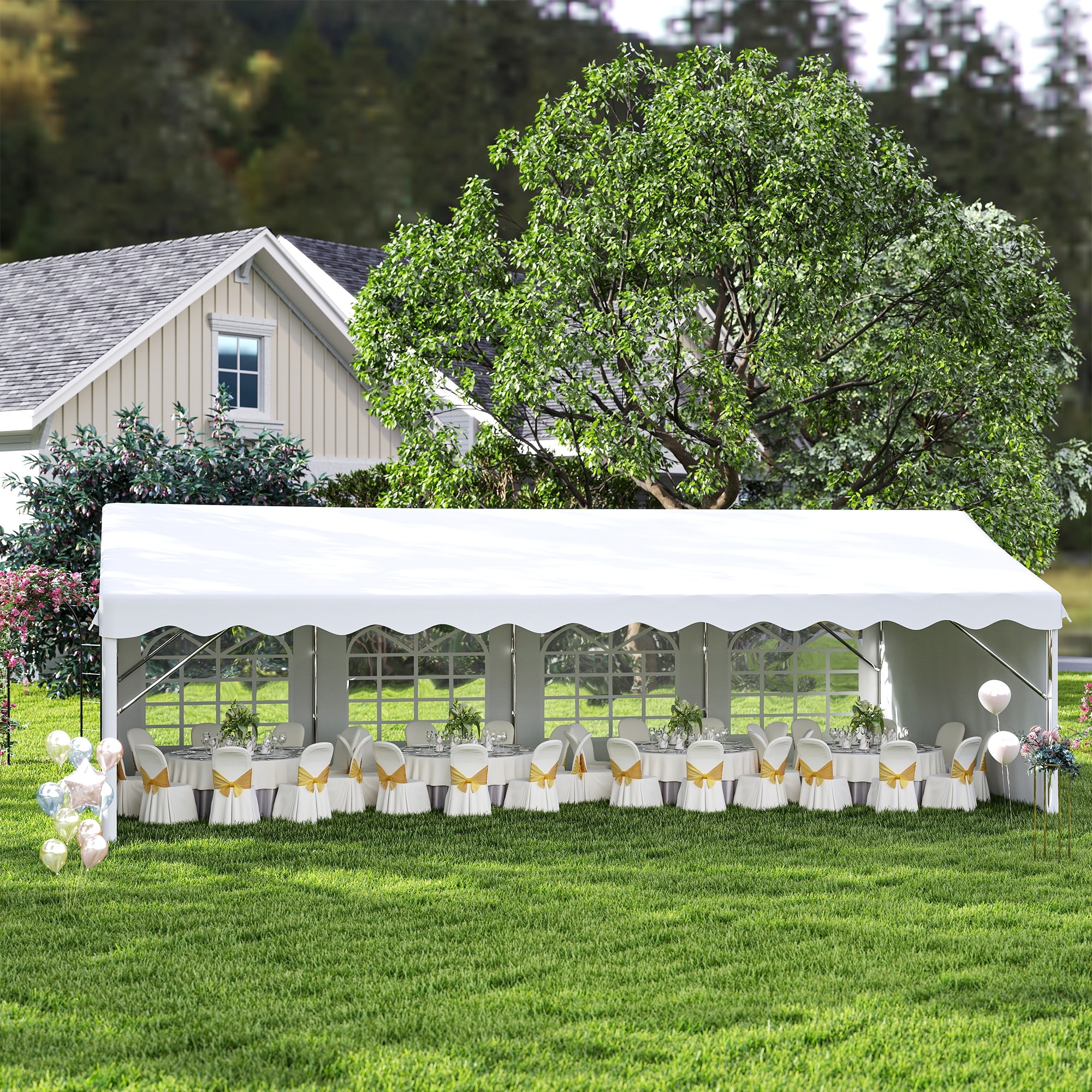 Outsunny 13' x 26' Party Tent & Carport with Removable Sidewalls and Zipper Doors, Heavy Duty Canopy Tent Sun Shade Shelter