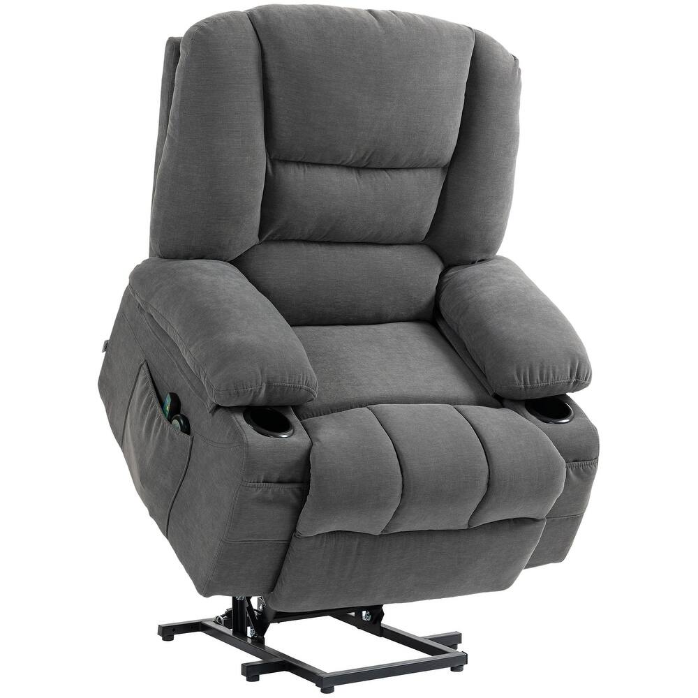 Brown Electric Lift Recliner Chair with Vibration Massage, Heating, Adjustable Positions, Remote Control, and Storage Pockets