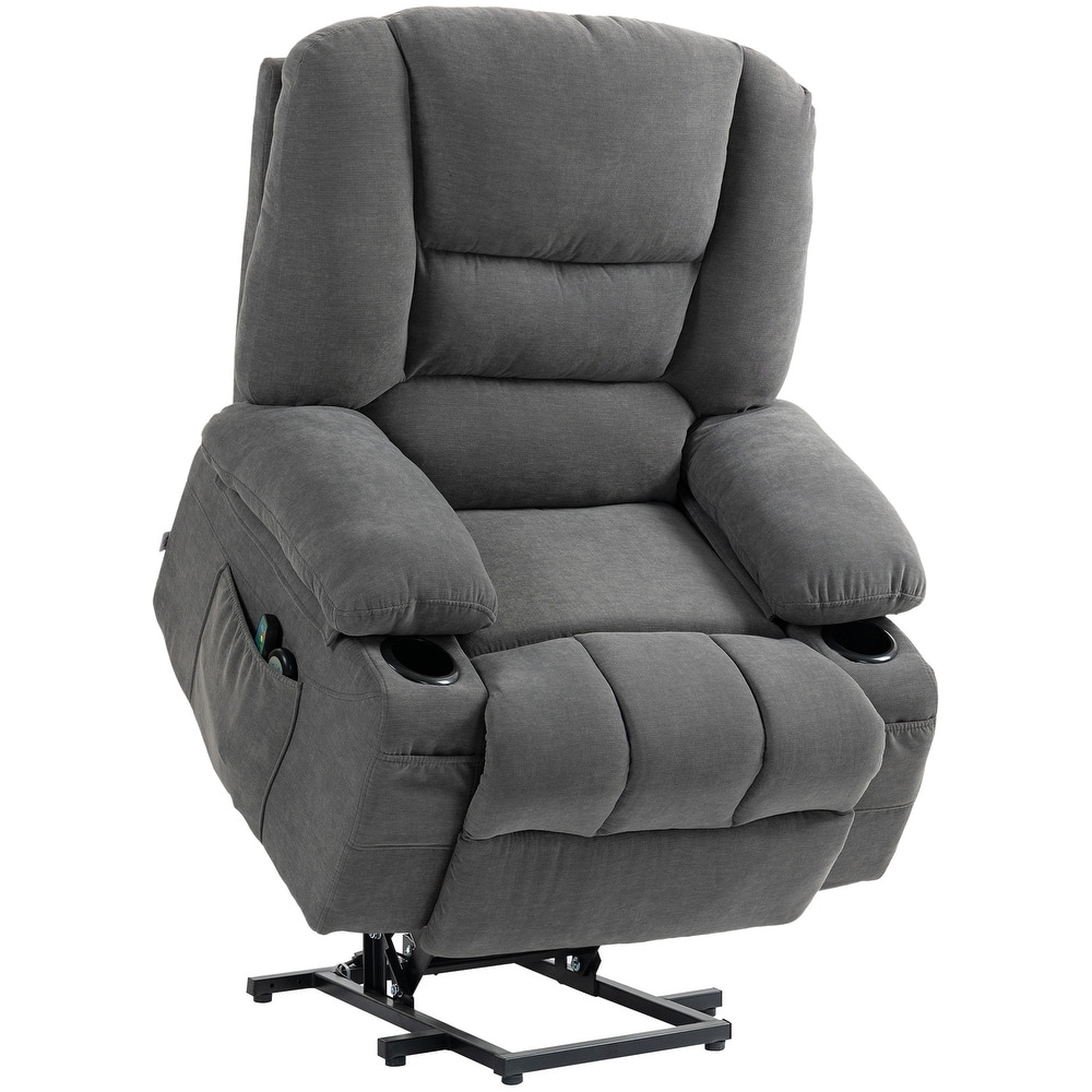 Brown Electric Lift Recliner with Vibration Massage, Heating, Adjustable Positions, Remote Control, and Storage Pockets