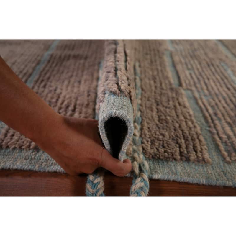 Brown Moroccan Abstract Area Rug Hand-Knotted Wool Carpet - 8'9"x 11'11"