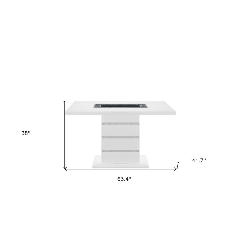 HomeRoots 63" White Silver And Black Glass Faux Crystal And Wood Rectangular Bar Table - 63.40 in. x 38.00 in. x 41.70 in.