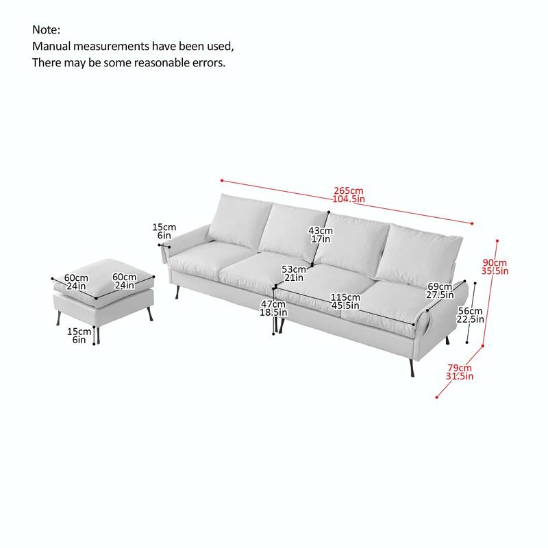 104.5"Modern Technical leather L-Shaped Sofa with Ottoman
