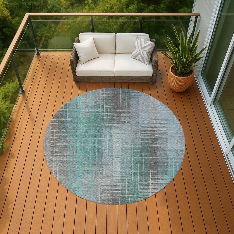 Machine Washable Indoor/ Outdoor Contemporary Aaron Chantille Rug - Seafoam - 8' x 8'