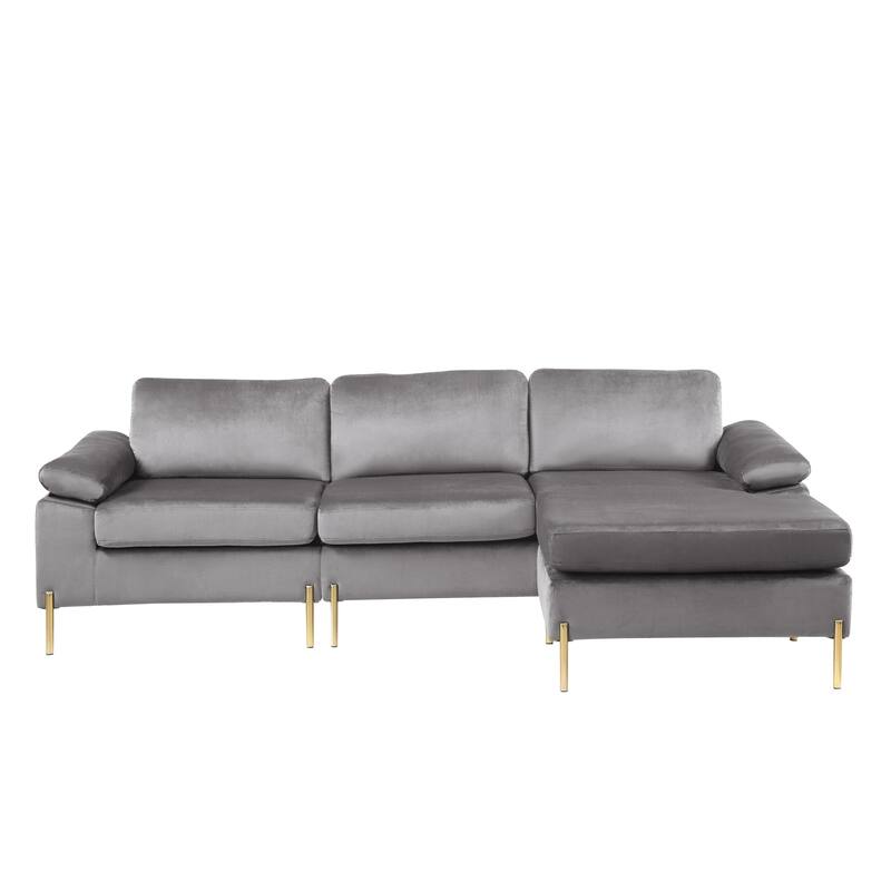 Gray Velvet Sectional Sofa with Chaise
