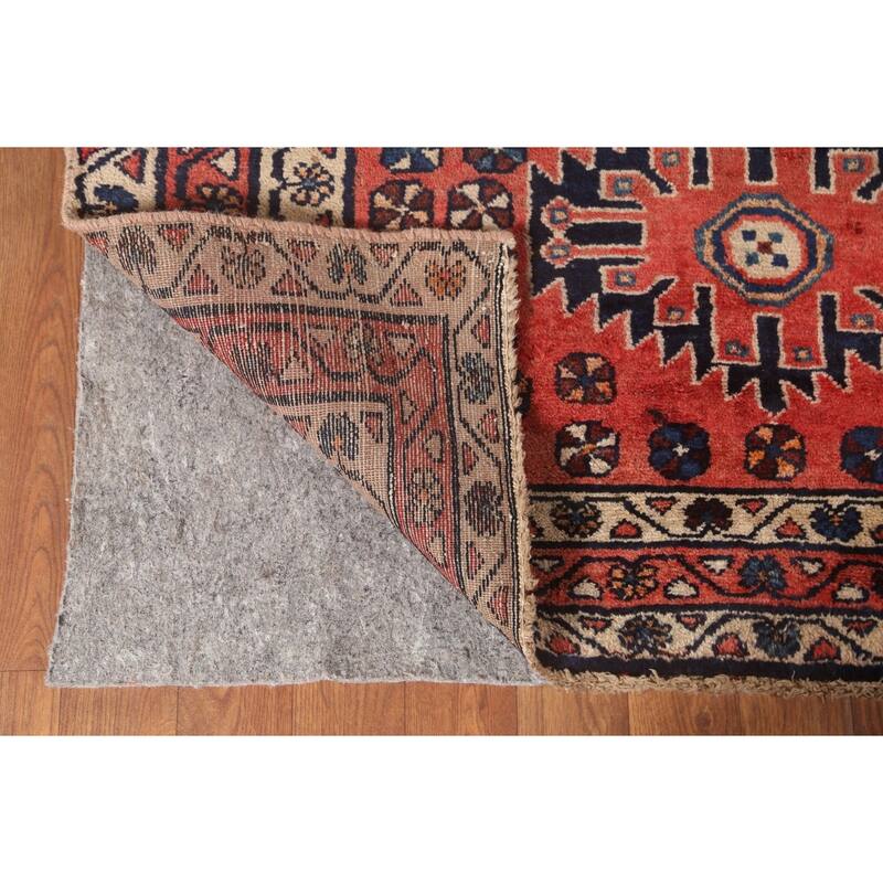 Geometric Sirjan Persian Vintage Runner Rug Handmade Wool Carpet - 3'8"x 9'4"