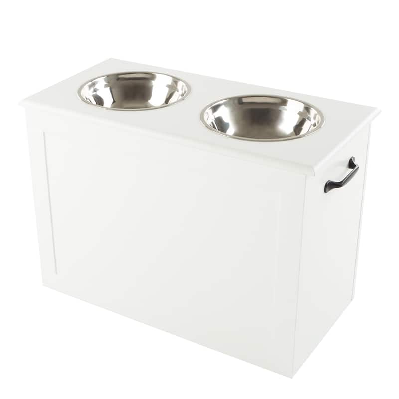Petmaker White Elevated Dog Food and Water Bowls with Storage Space