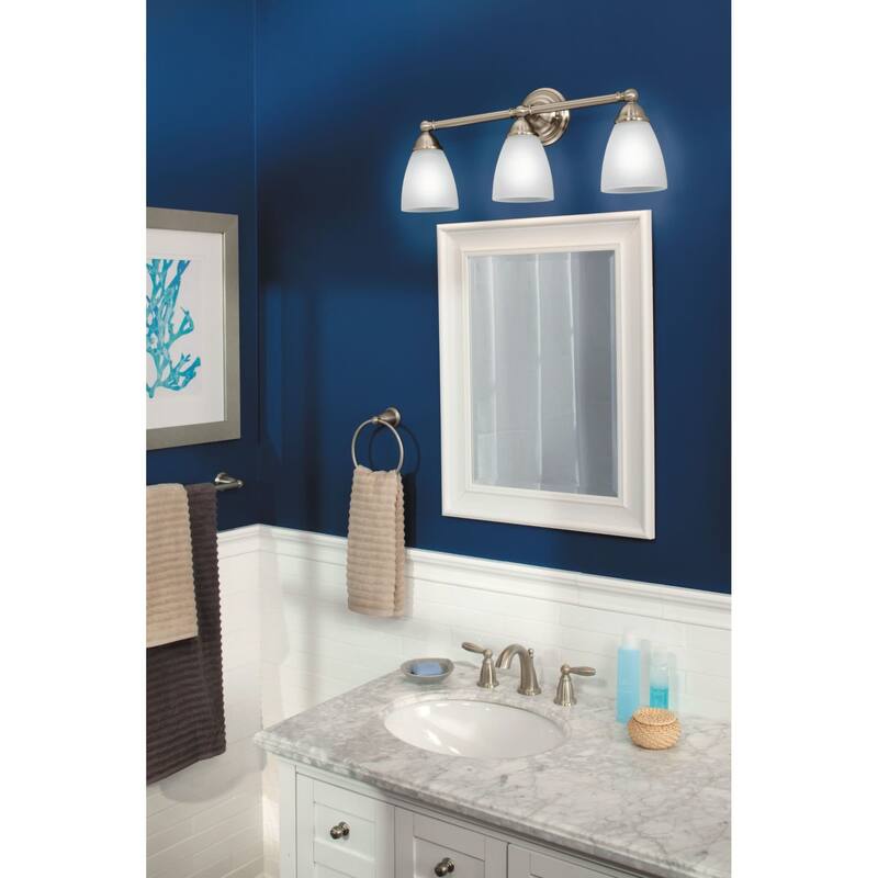 Moen 3 Light Bathroom Vanity Light with Frosted Shades from the