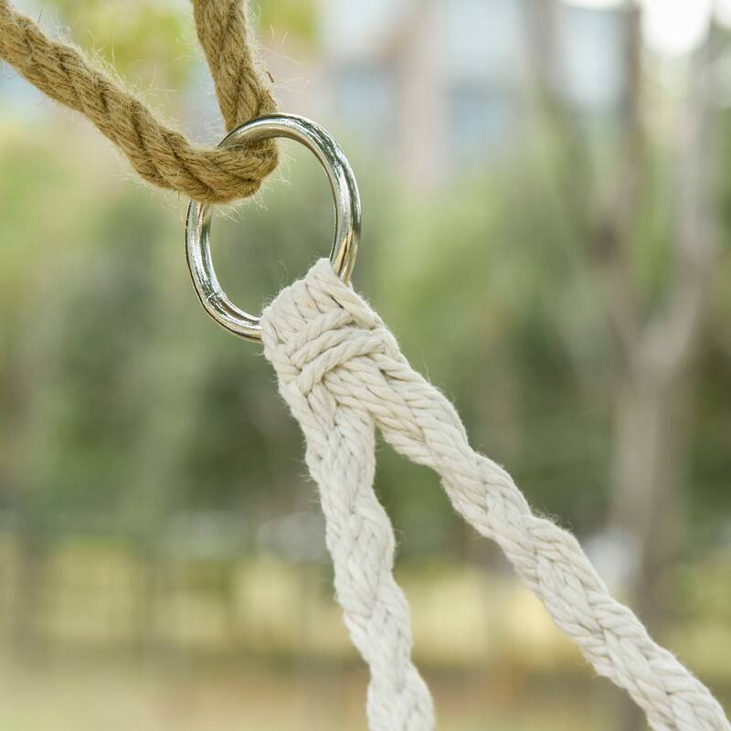 2-Person Hammock Chair Macrame Swing with Soft Cushion Hanging Cotton Rope Chair