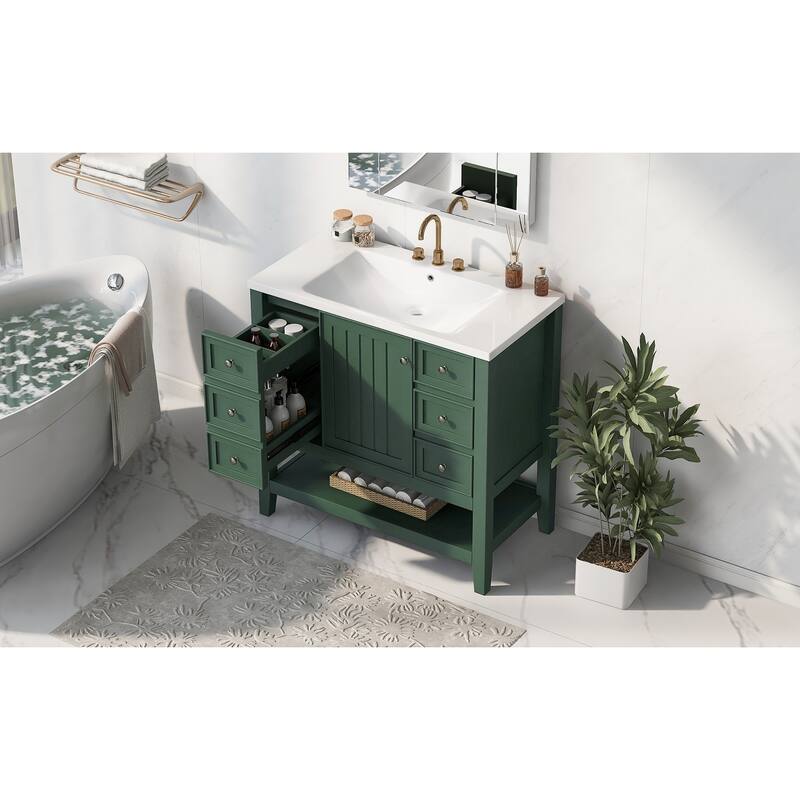 Bathroom Vanity with Undermount Ceramic Sink, Three Drawers, Cabinet with Door, Adjustable Shelf