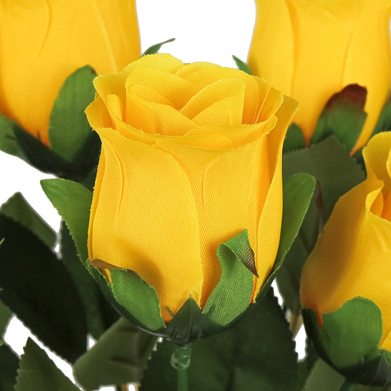 Set of 2 Yellow Artificial Rose Bud Flower Stem Bush Bouquet 19.5in - 19.5" L x 12" W x 12" DP