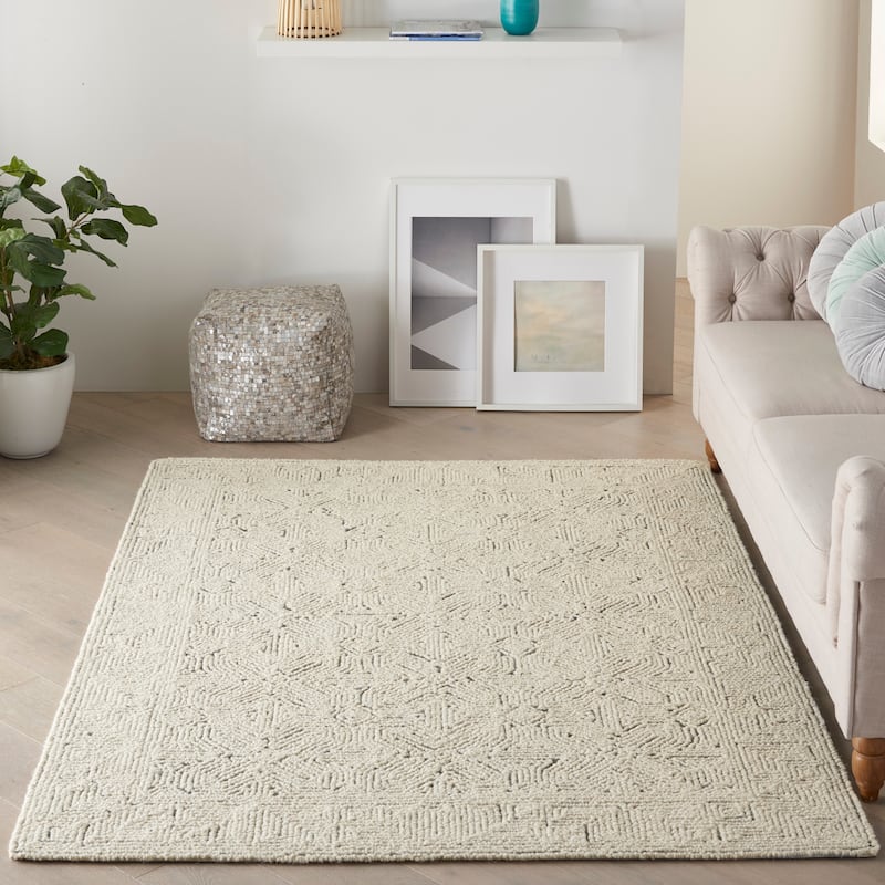 Nourison Vail Geometric Textured Wool Area Rug - 5'3" x 7'3" - Ivory/Navy - Rectangle