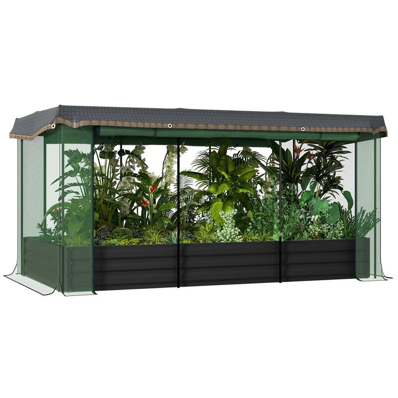 Raised Garden Bed with Crop Cage and Shade Cloth Galvanized Steel Planter for Vegetables Flowers - 90.5" W x 43.25" D x 43.25" H