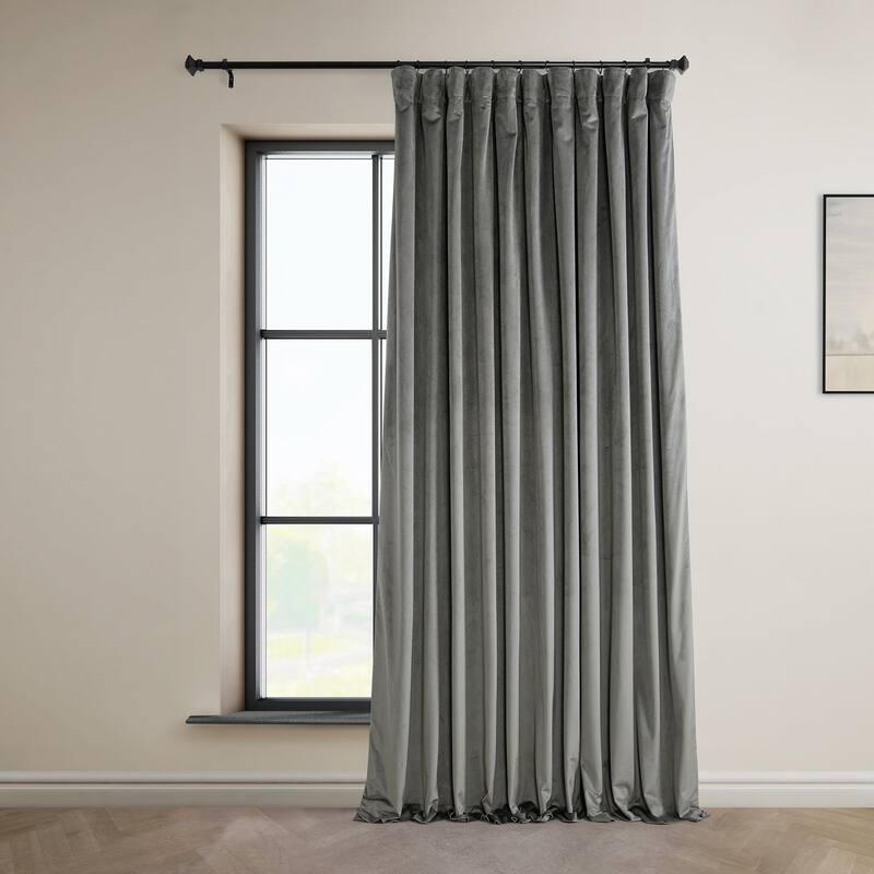 Exclusive Fabrics Signature Plush Velvet Hotel Blackout Curtains (1 Panel) - Luxury Soft Drapery for Light Control & Elegance - 100 X 84 - Nightlife Grey