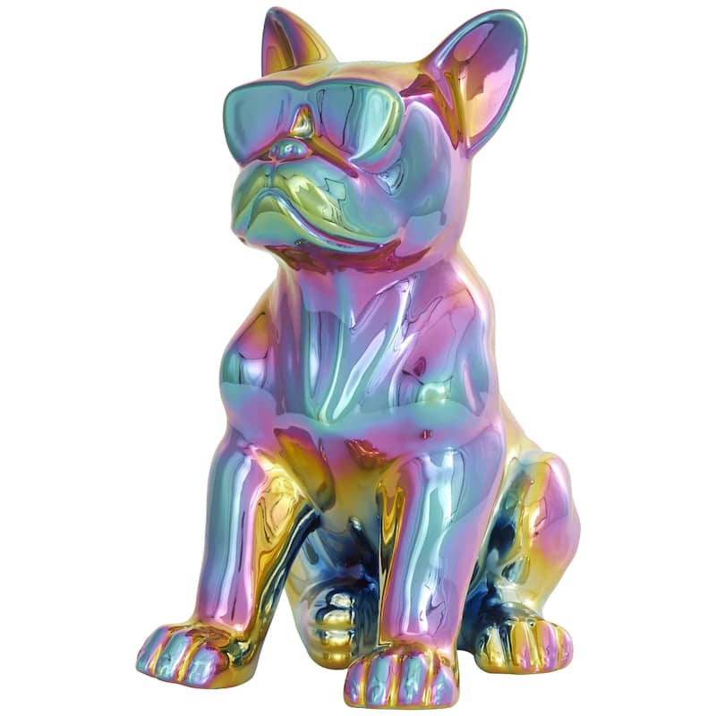 Ceramic Bulldog Decorative Sculpture with Sunglasses - Silver, Gold - CosmoLiving by Cosmopolitan - Multi Colored