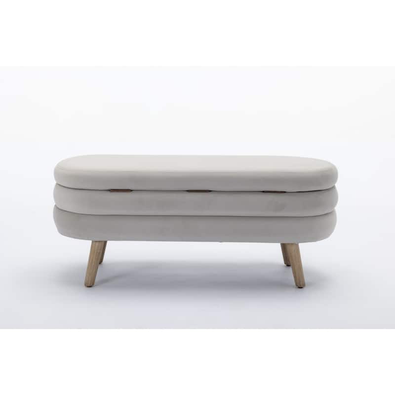 Velvet Fabric Storage Bench Bedroom Bench With Wood Legs For Living Room Bedroom Indoor