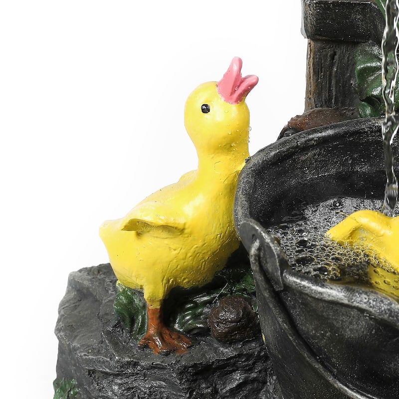 Resin Duck Family and Water Faucet Outdoor Patio Fountain