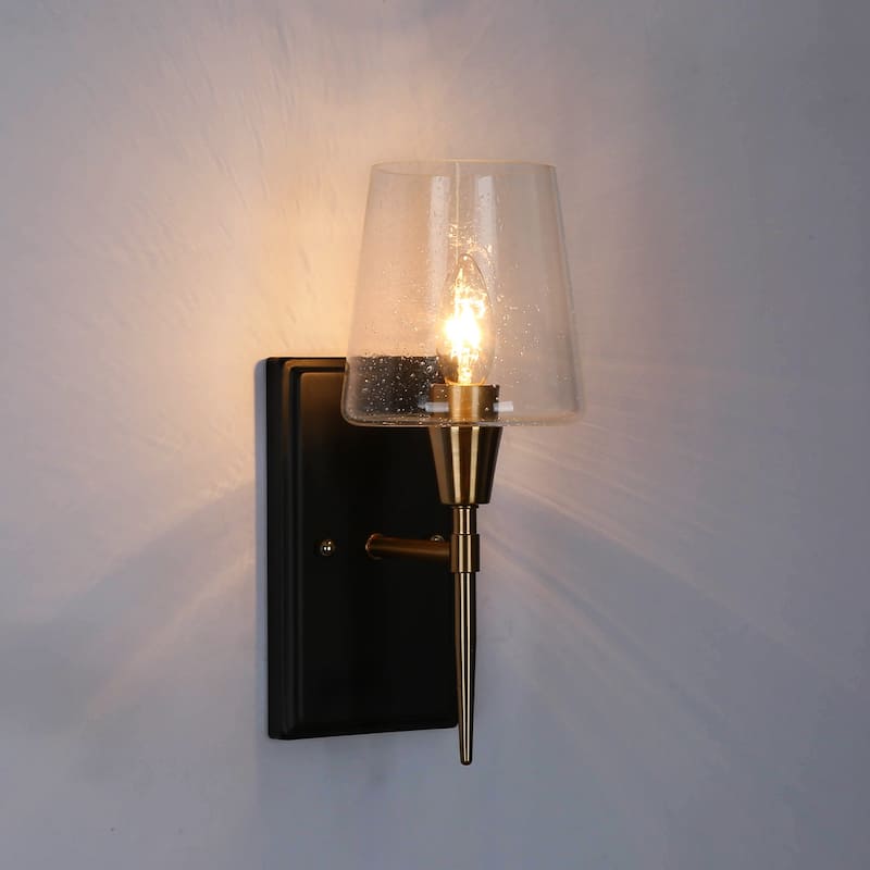 Kahlil Modern Black Gold 1-Light Seeded Glass Wall Sconces Bathroom Vanity Lights