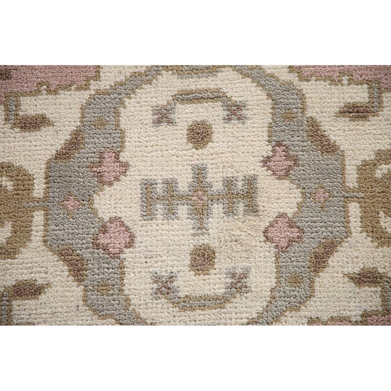 Ivory Oushak Style Runner Rug Hand-knotted Wool Carpet - 2'6"x 9'9"