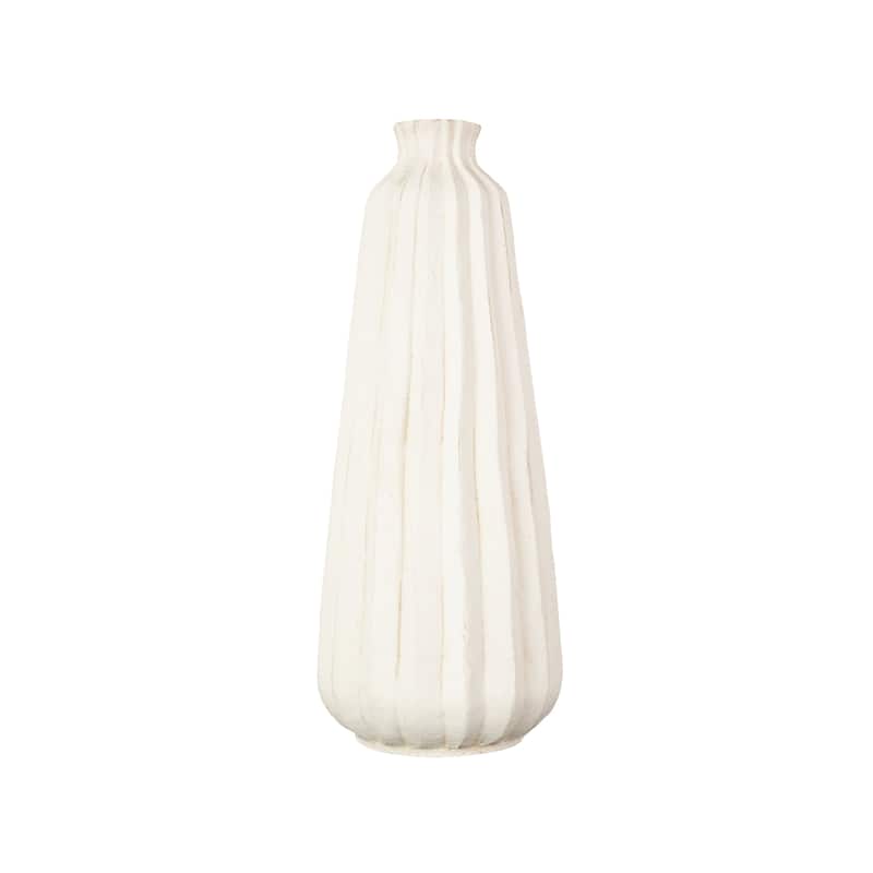 Magnesium Oxide Vase with Carved Grooves - Cream - Roche River Decor